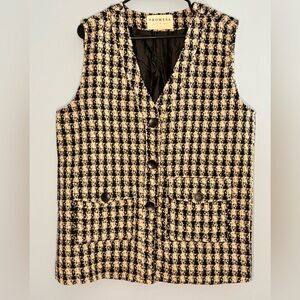 Women’s Promesa Plaid Tweed Utility Button Vest Size Medium Black Cream